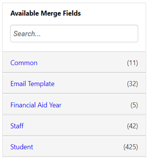 Available Merge Fields